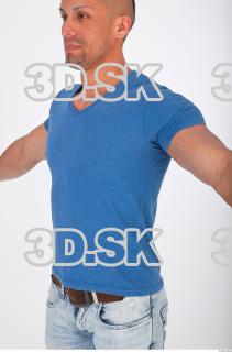 Upper body blue tshirt photo reference of Regelio 0002